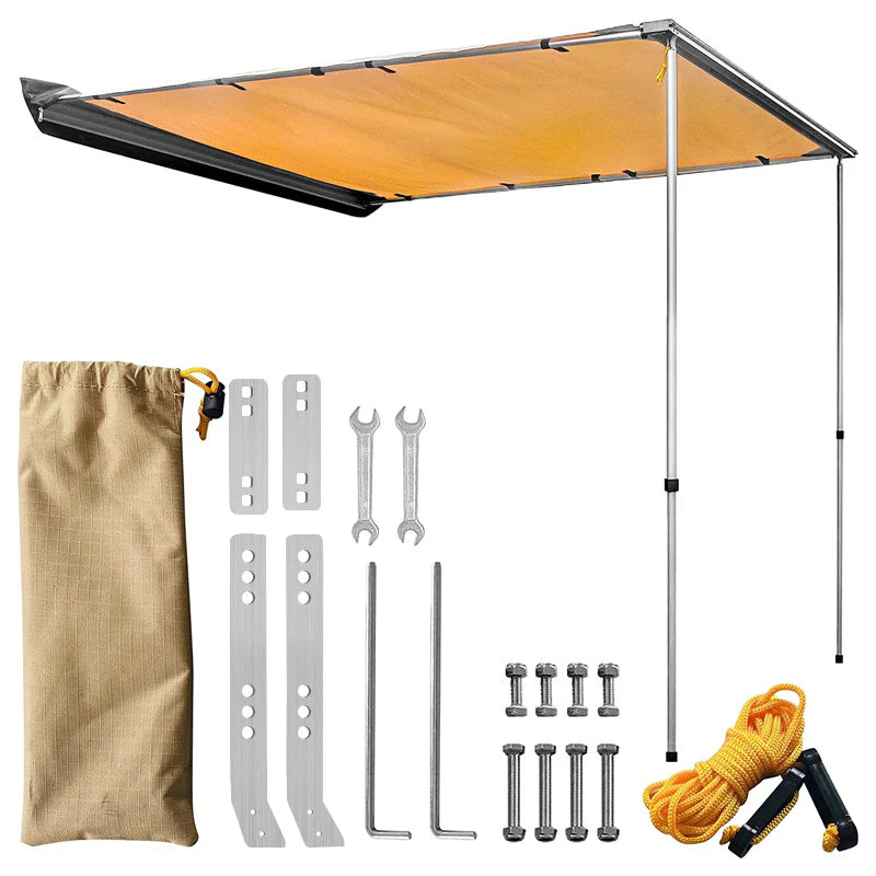 Car Side Tent for Outdoor Camping – 420D Oxford Fabric, Khaki Color, UPF50+ Sun Protection, 1.6×2.5M