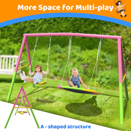 Urban Culture Homes Swing Set for Backyard with Stand | Heavy-Duty Metal Outdoor Double Swing