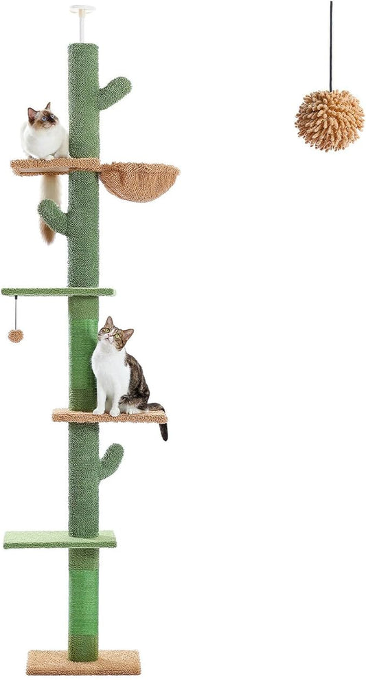 Floor-to-Ceiling Cat Tree 275cm | Adjustable Cactus Tower Green