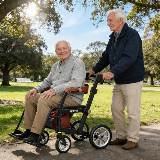 2-in-1 Walking Cart, Foldable Walking Aid – Ultra-Wide and Durable Seat with Convertible Design