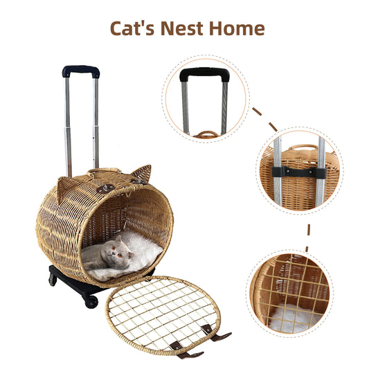 Wicker Cat Carrier Trolley – Wheels & Extendable Handle