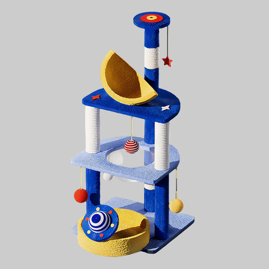 Multi-Functional Tiered Starry Sky Themed Cat Tree | Compact Multi-Level Play Tower