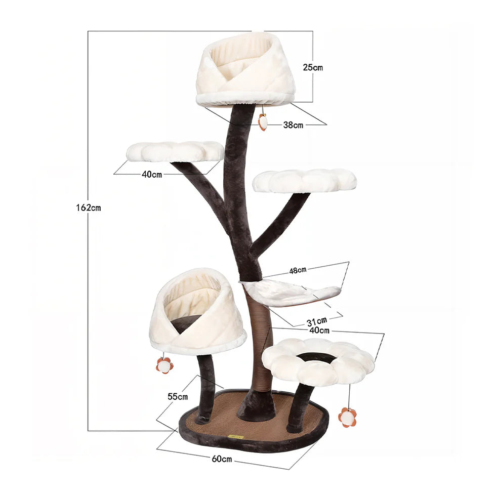 Petals-Themed Multi-Level Cat Tree 162cm | Flower & Leaf Design Climbing Tower