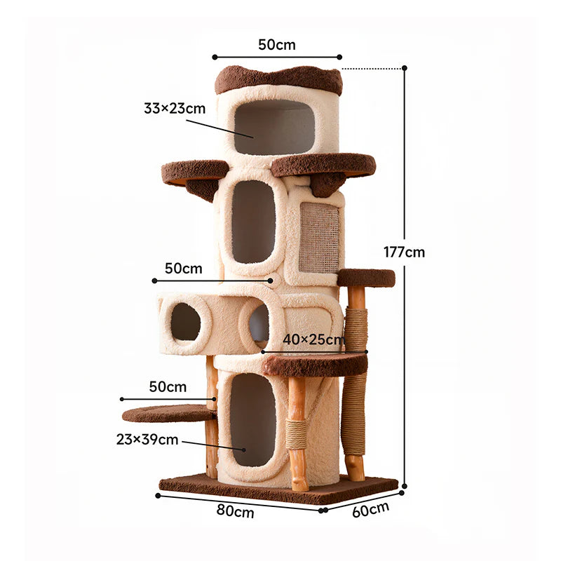 Giant Tree-Themed Multi-Level Cat Tree 175cm | Solid Wood Climbing Tower