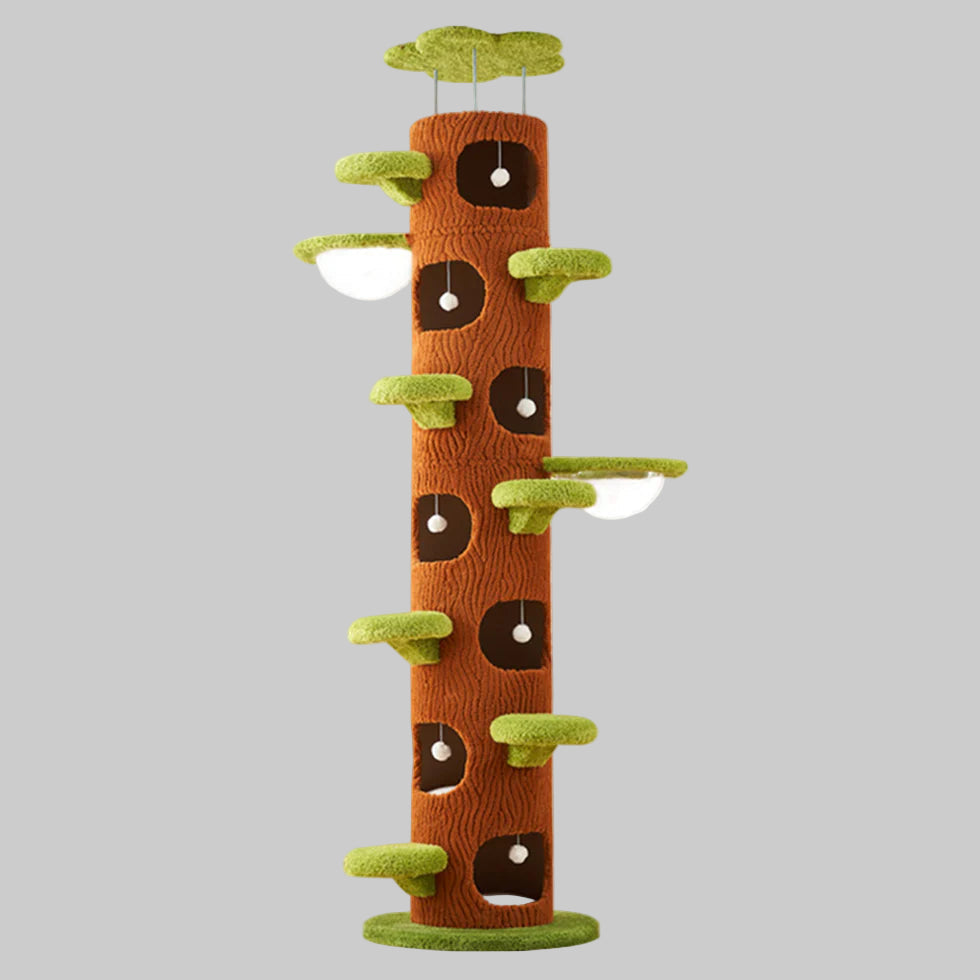 Multi-Functional Tree Hollow Cat Tree | High-Transparency Capsule Condo-Brown