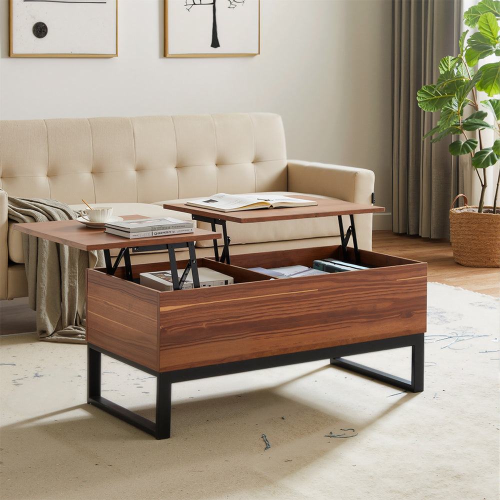 Dual Lift-Top Coffee Table — Two Independent Lift Surfaces & Hidden Storage