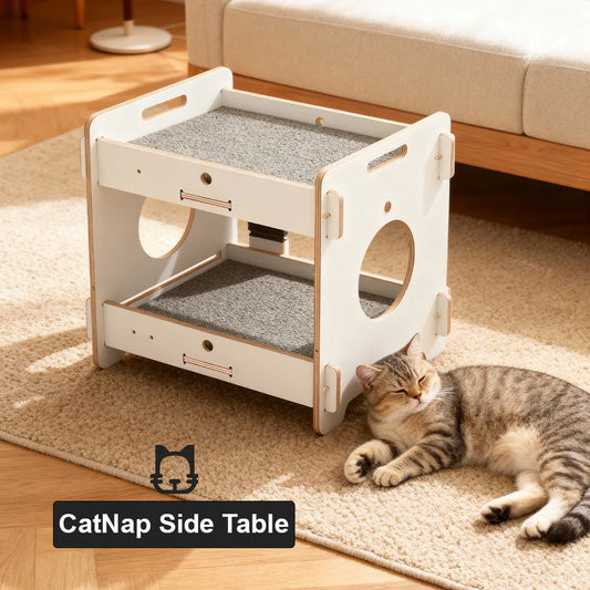 Minimalist Double-layer CatNap Side Table With Scratching Board