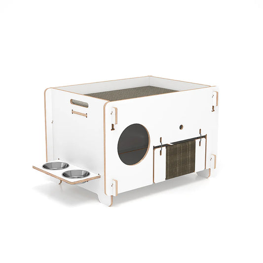 Minimalist Double-layer CatNap Side Table With Scratching Board And PVC Litter Box