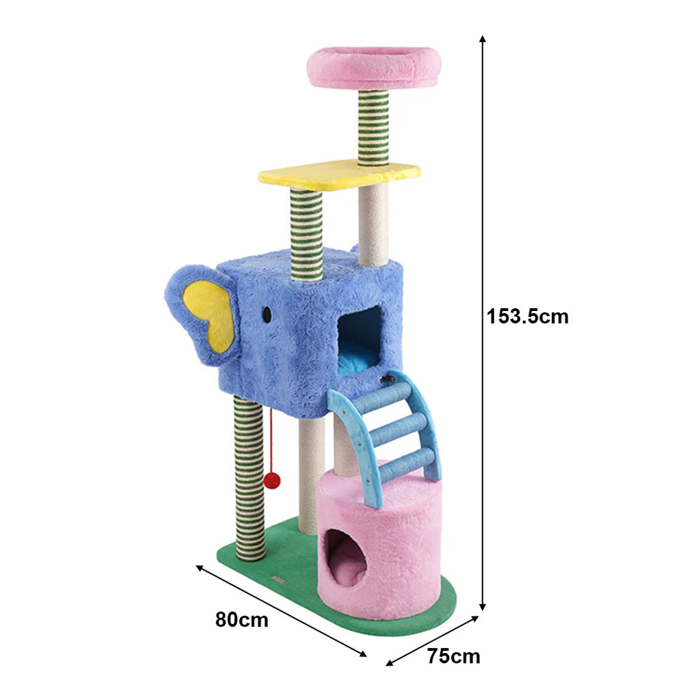 Solid Rubberwood Cat Tree 153cm | Multi-Level Climbing Tower