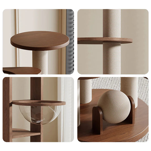 Solid Rubberwood Cat Tree 175cm | Multi-Level Climbing Tower