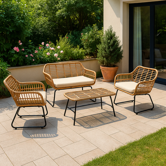 Modern Outdoor Lounge Set – 4-Piece Rattan Patio Furniture
