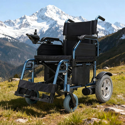Aluminum Alloy Foldable Electric Wheelchair – Dual Motor Power, Extended 18-20km Range, Heavy-Duty 200kg Capacity