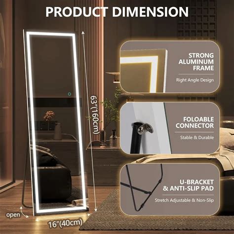 Crystal View LED Full-Length Mirror – 50×160 cm, Frameless, White Finish