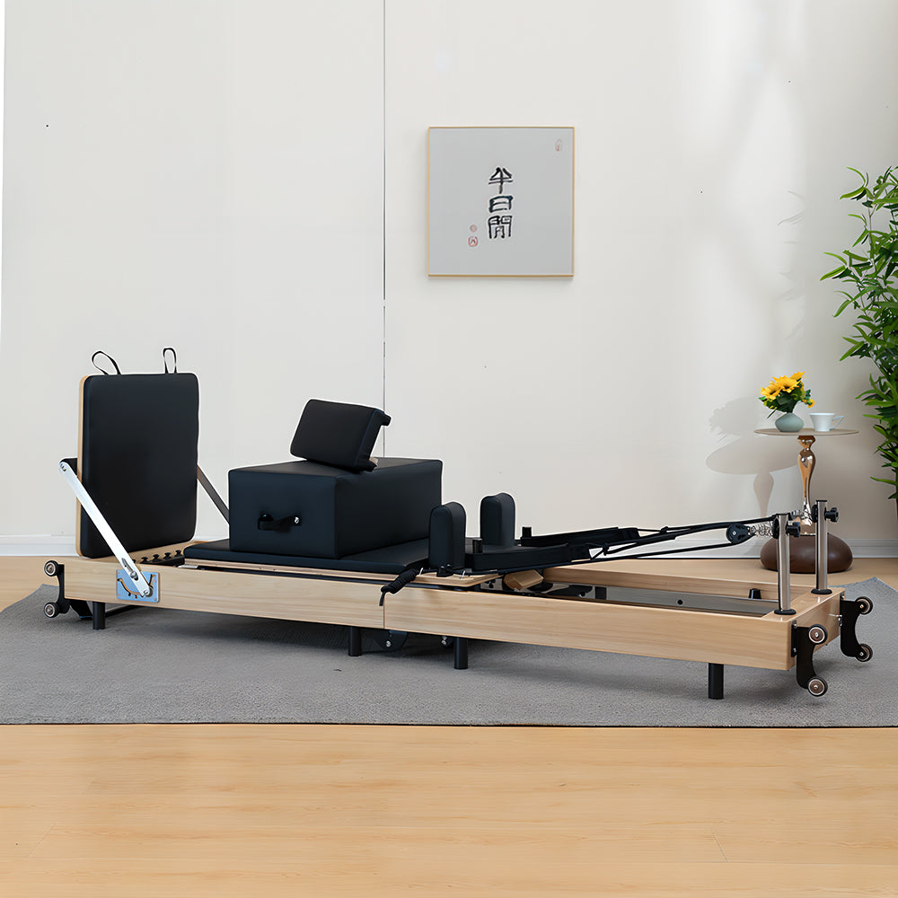 Foldable Solid Wood Frame Pilates Reformer – 6-Spring Resistance, Roll-Up Design