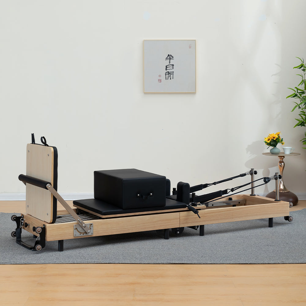 Foldable Solid Wood Frame Pilates Reformer – 6-Spring Resistance, Roll-Up Design