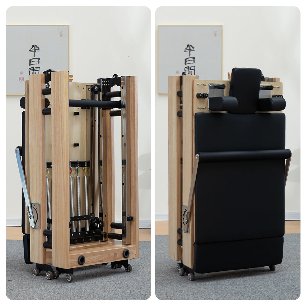 Foldable Solid Wood Frame Pilates Reformer – 6-Spring Resistance, Roll-Up Design