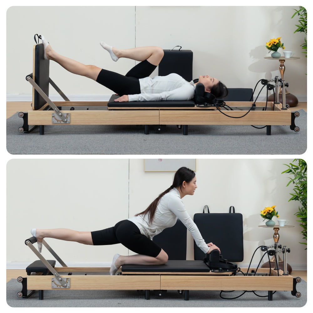 Foldable Solid Wood Frame Pilates Reformer – 6-Spring Resistance, Roll-Up Design