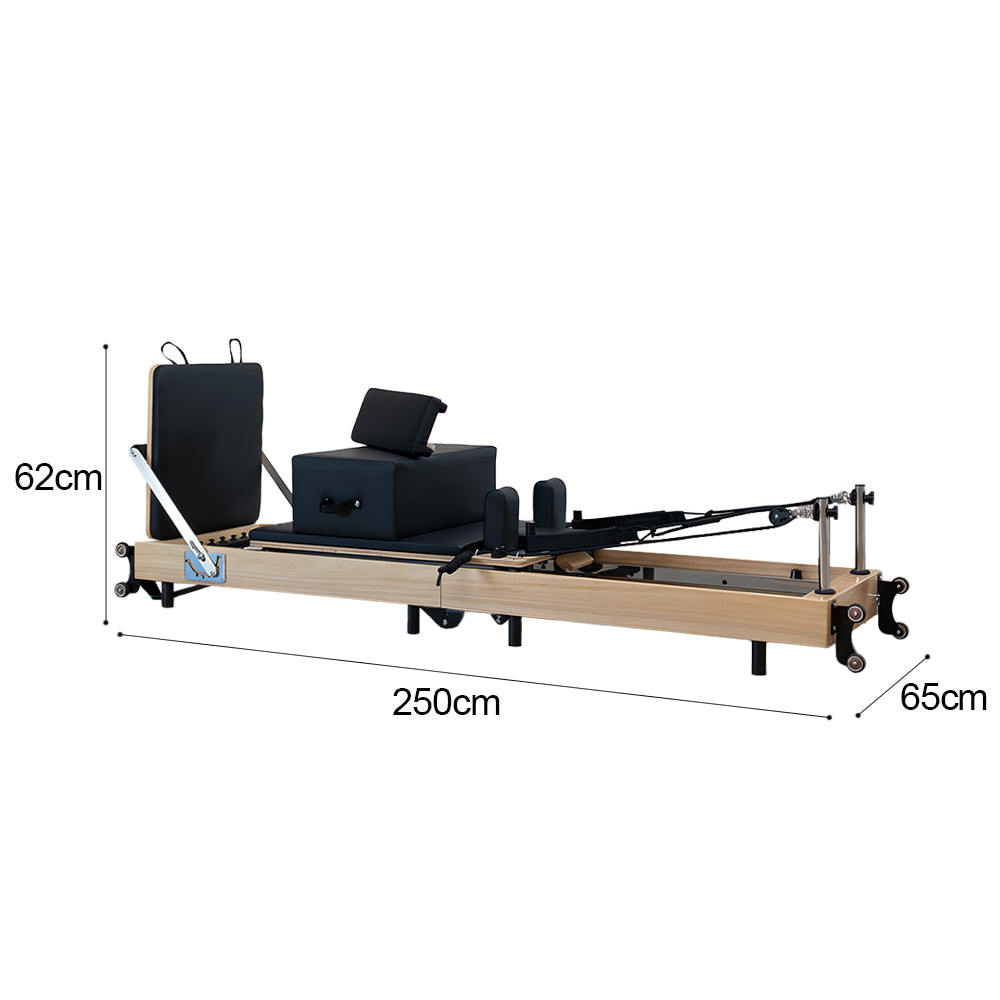 Foldable Solid Wood Frame Pilates Reformer – 6-Spring Resistance, Roll-Up Design