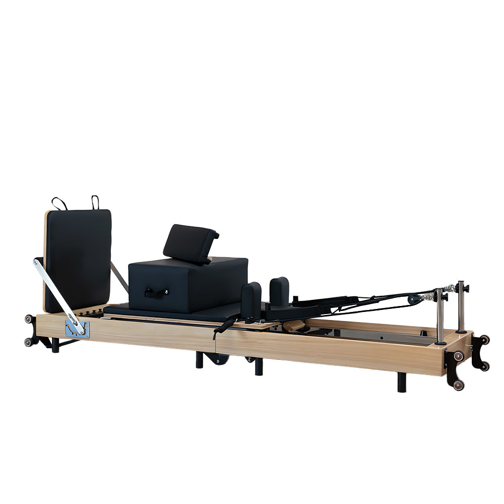 Foldable Solid Wood Frame Pilates Reformer – 6-Spring Resistance, Roll-Up Design