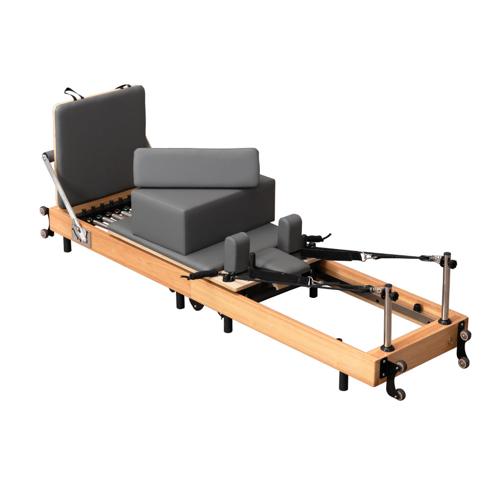 Foldable Solid Wood Frame Pilates Reformer – 6-Spring Resistance, Roll-Up Design