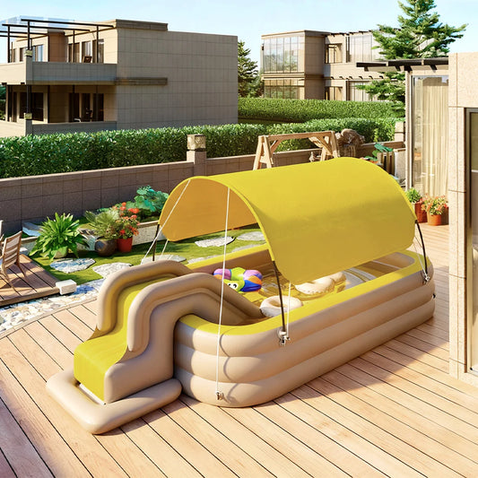 Urban Culture Homes Children's Automatic Inflatable Pool With Slide | All-in-One Water Park with UV Sunshade