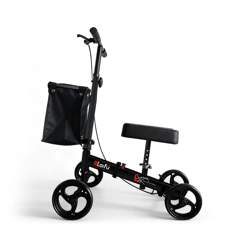 Foldable Knee Scooter Walker with Storage Bag – Adjustable Height, Non-Slip Wheels, Portable Recovery Aid