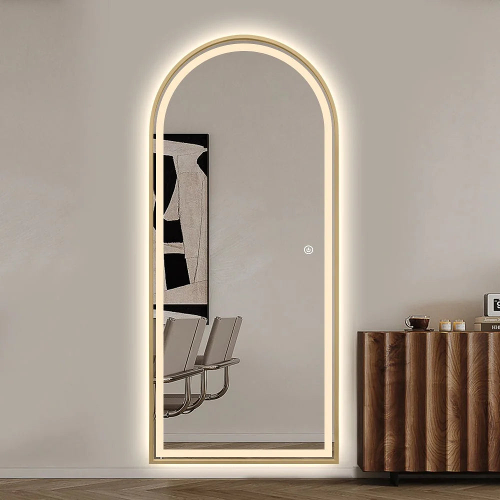 Arched LED Full-Length Mirror 180x80cm - Gold Frame Dimmable - FLM62