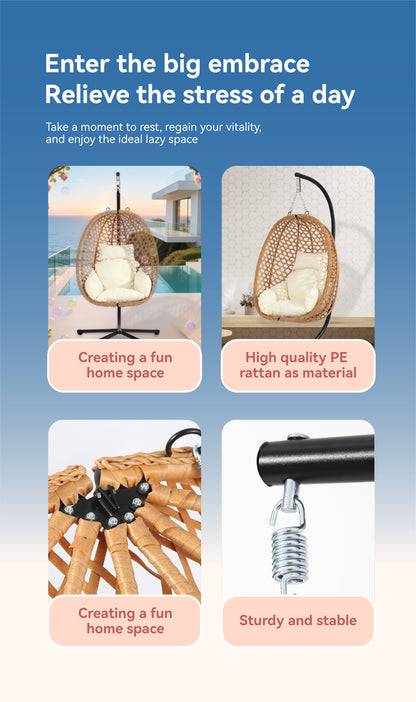 Premium Foldable Rattan Egg Chair with Thick Cushion