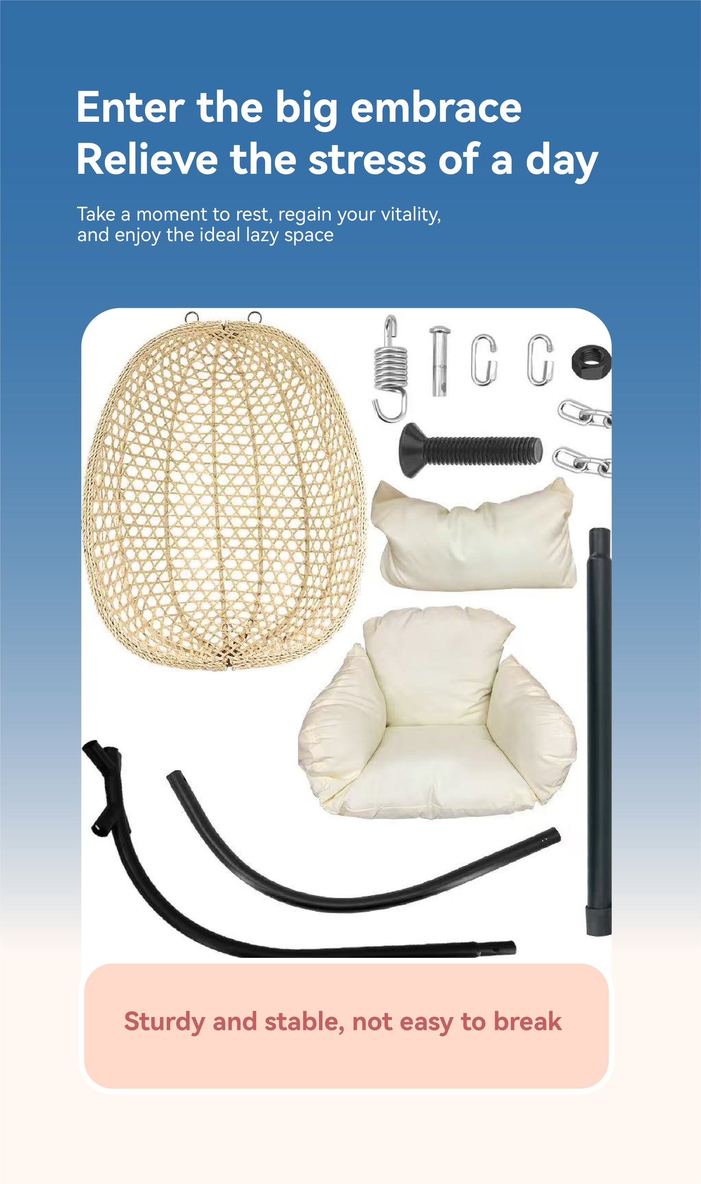 Premium Foldable Rattan Egg Chair with Thick Cushion