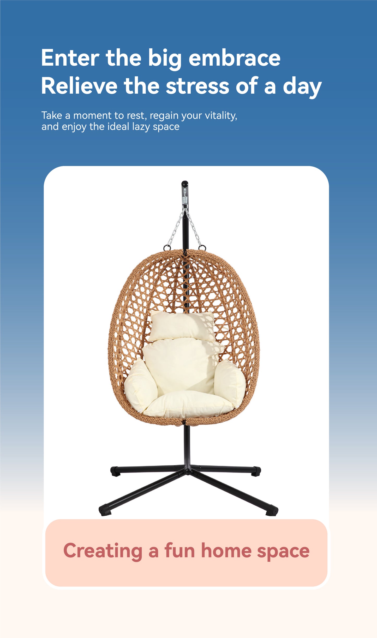 Premium Foldable Rattan Egg Chair with Thick Cushion