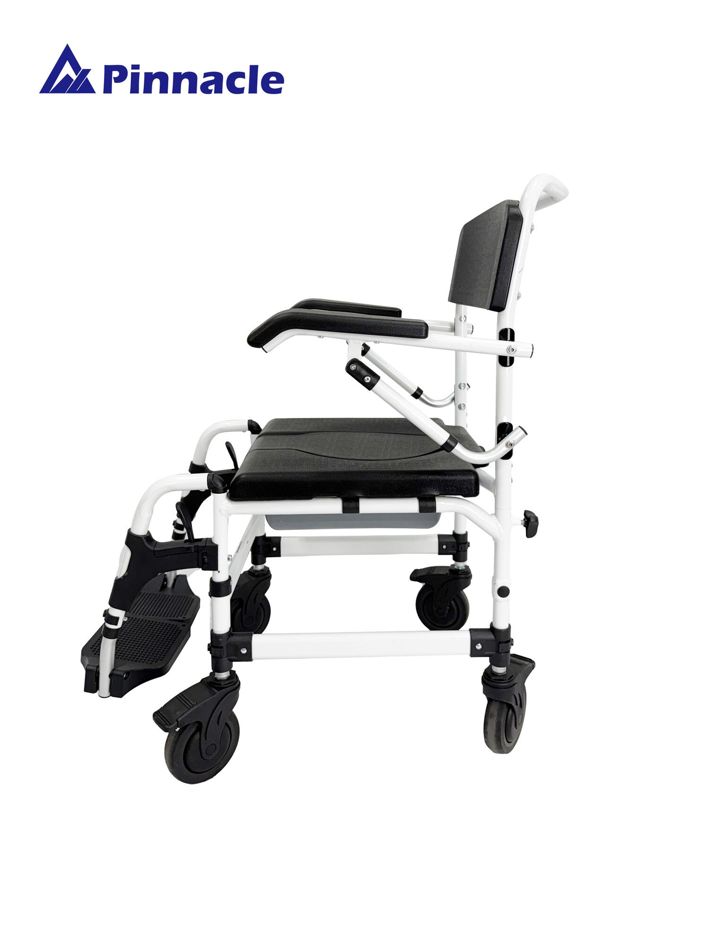 Deluxe Shower Commode Attendant Propelled | Flip-Up Armrests | Height Adjustable | 125kg Capacity | Model 06055