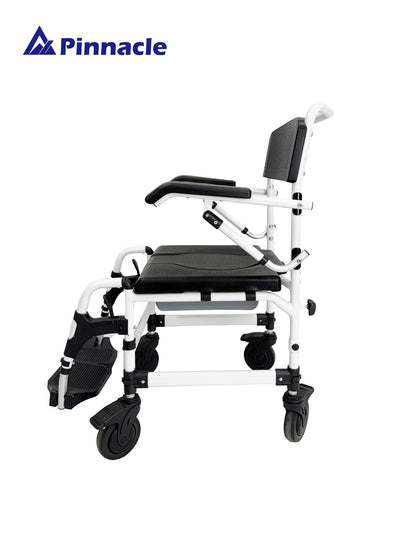 Deluxe Shower Commode Attendant Propelled | Flip-Up Armrests | Height Adjustable | 125kg Capacity | Model 06055