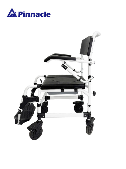 Deluxe Shower Commode Attendant Propelled | Flip-Up Armrests | Height Adjustable | 125kg Capacity | Model 06055