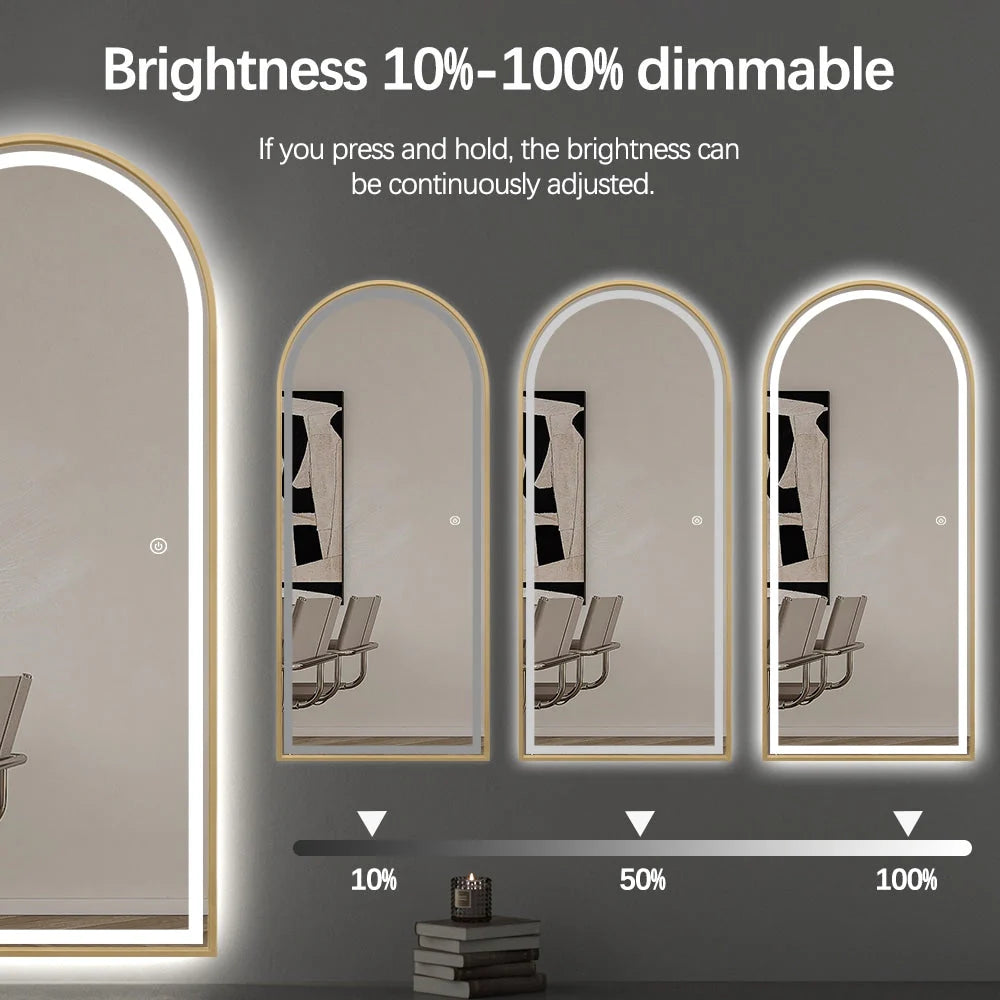 Arched LED Full-Length Mirror 180x80cm - Gold Frame Dimmable - FLM62