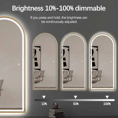 Arched LED Full-Length Mirror 180x80cm - Gold Frame Dimmable - FLM62