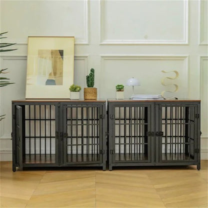 4-Door Dog Crate End Table 90cm | Heavy Duty Furniture Kennel with Divider