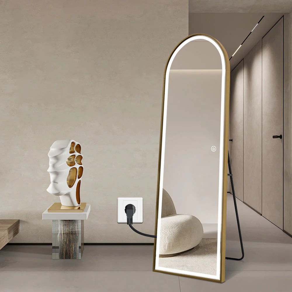 Arched LED Full-Length Mirror 180x80cm - Gold Frame Dimmable - FLM62
