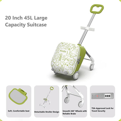 Urban Culture Homes 20" Children's Travel Suitcase with Seat & Rider Capabilities | Anti-Rollover Carry-On Luggage