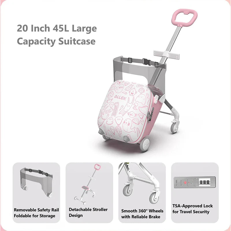 Urban Culture Homes 20" Children's Travel Suitcase with Seat & Rider Capabilities | Anti-Rollover Carry-On Luggage