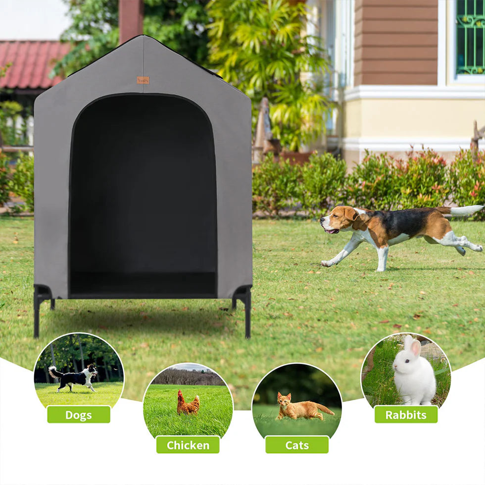 2-in-1 Elevated Dog House | Outdoor Pet Tent with Waterproof Canopy