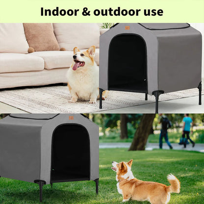 2-in-1 Elevated Dog House | Outdoor Pet Tent with Waterproof Canopy