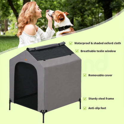 2-in-1 Elevated Dog House | Outdoor Pet Tent with Waterproof Canopy