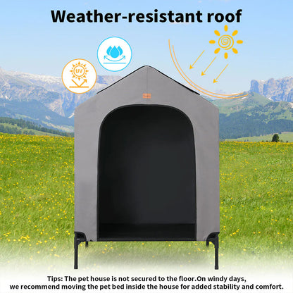 2-in-1 Elevated Dog House | Outdoor Pet Tent with Waterproof Canopy