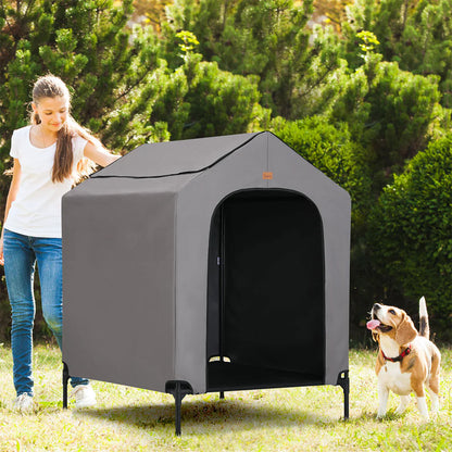 2-in-1 Elevated Dog House | Outdoor Pet Tent with Waterproof Canopy