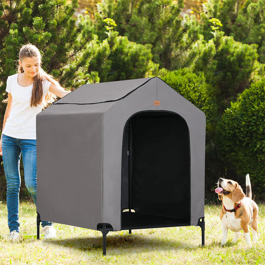2-in-1 Elevated Dog House | Outdoor Pet Tent with Waterproof Canopy