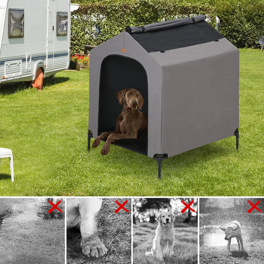 2-in-1 Elevated Dog House | Outdoor Pet Tent with Waterproof Canopy