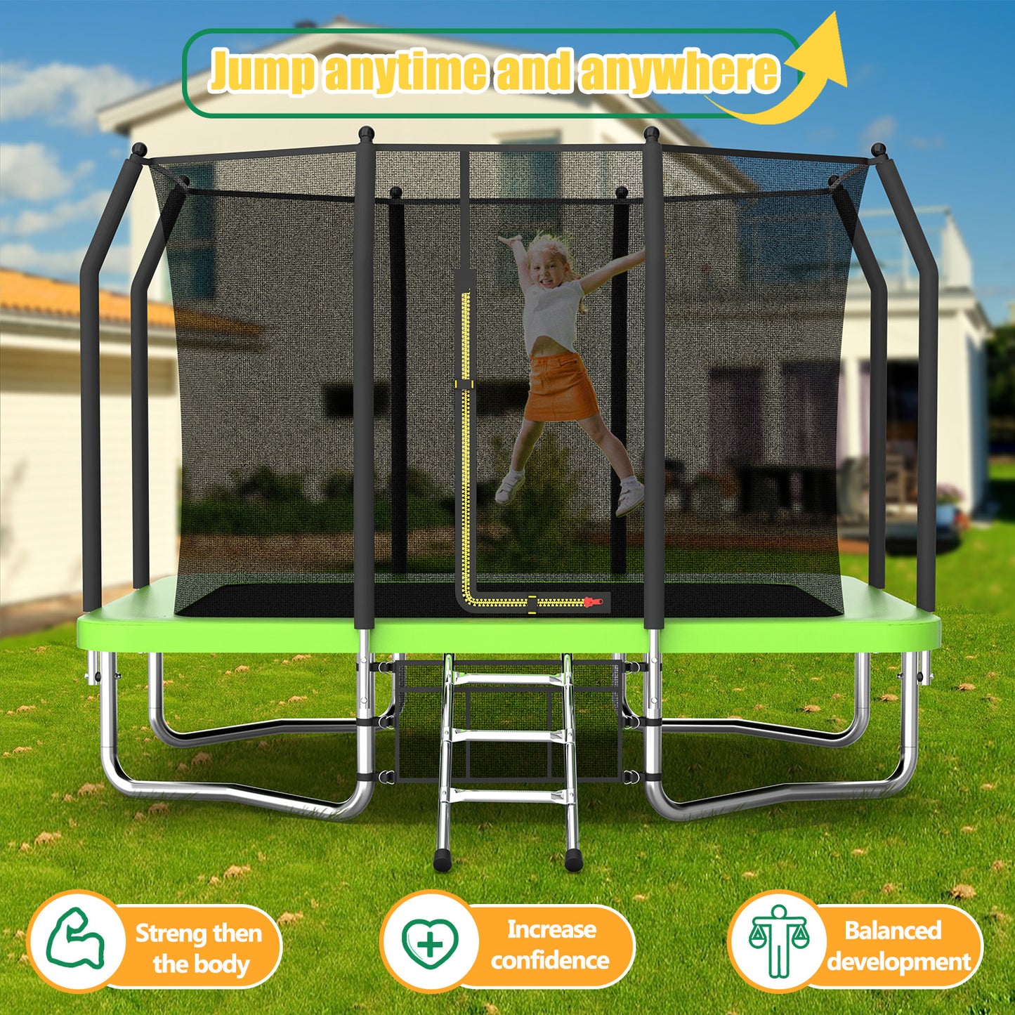7 ft × 10 ft Rectangular Outdoor Trampoline with Safety Enclosure