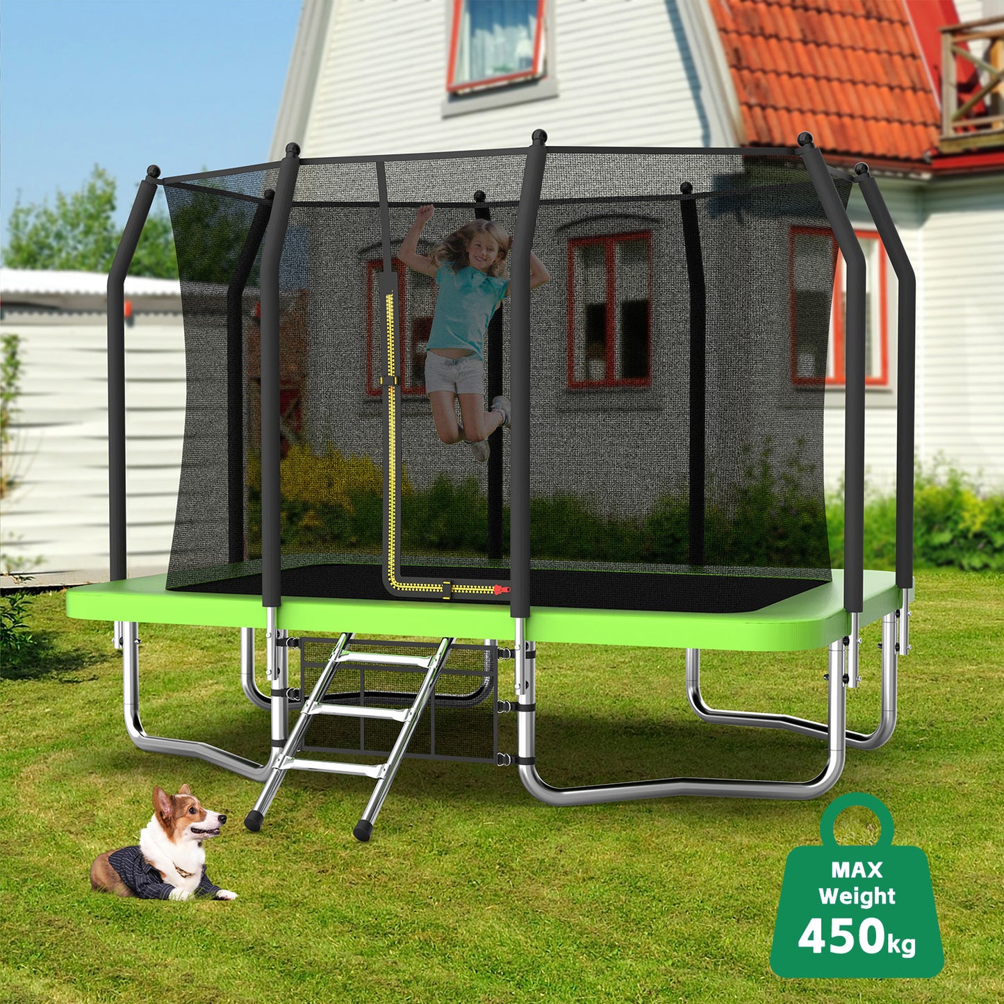 7 ft × 10 ft Rectangular Outdoor Trampoline with Safety Enclosure