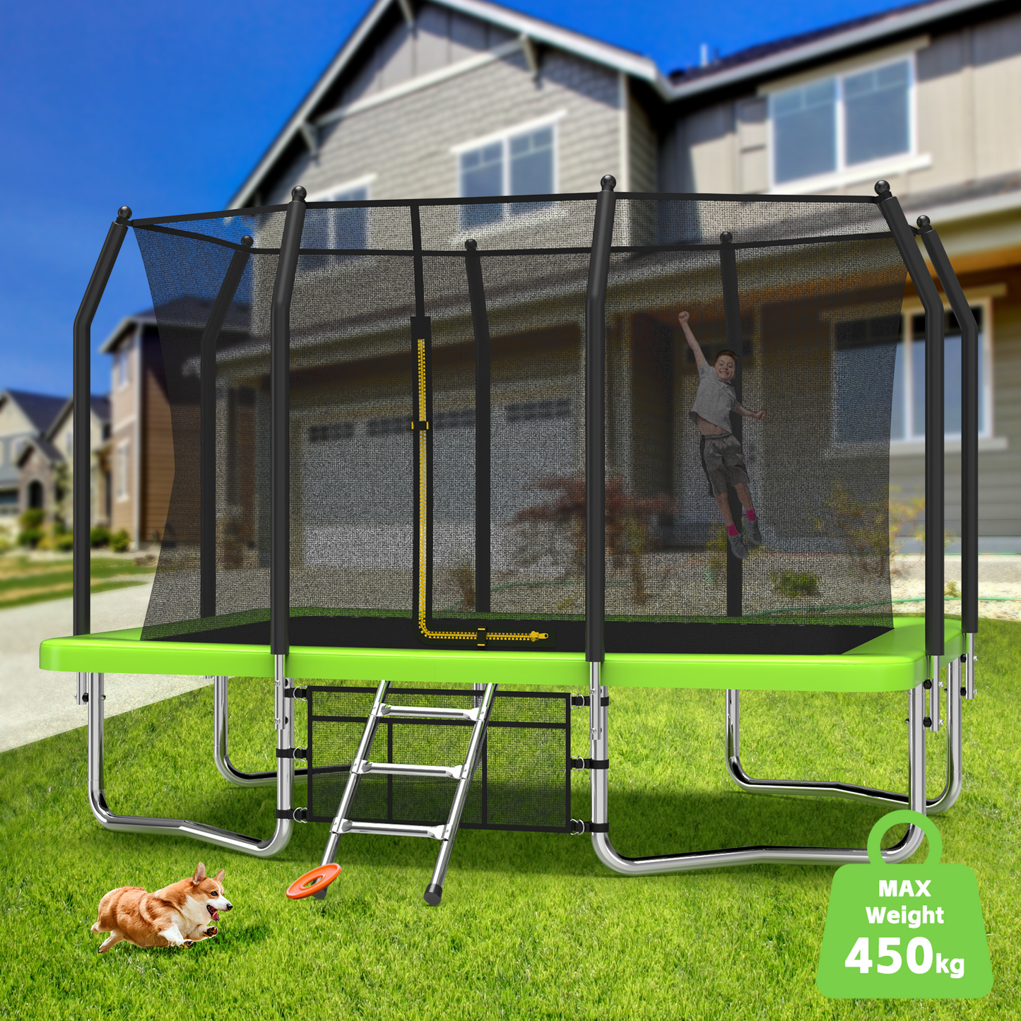 8×11 ft Rectangle Outdoor Trampoline – Safety Enclosure Edition