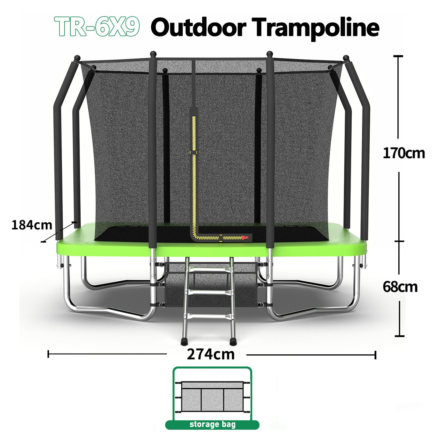 6 ft × 9 ft Rectangular Outdoor Trampoline with Safety Enclosure